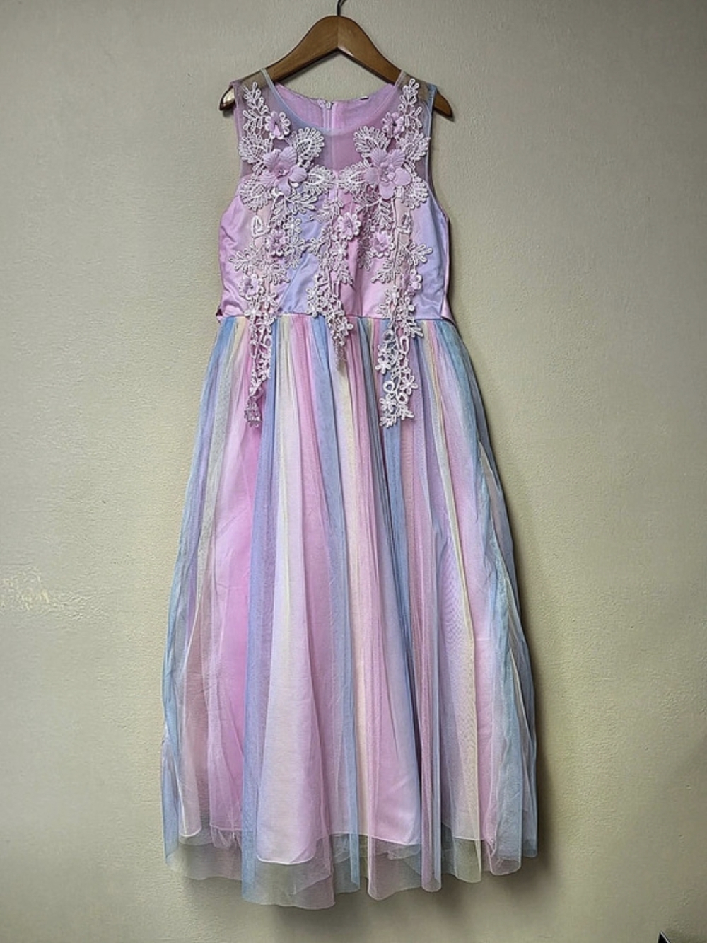 Girls Striped Rainbow Pastel Tulle Dress Size 10, Like New